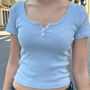 Brandy Melville Women’s Baby/Light Blue Women's Henley Scoop Neck Top